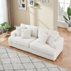 3-Seat Corduroy Sofa with Spring Cushions and 4 Toss Pillows – Pink / Gray / White, 3-Person Use