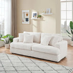 3-Seat Corduroy Sofa with Spring Cushions and 4 Toss Pillows – Pink / Gray / White, 3-Person Use
