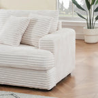 3-Seat Corduroy Sofa with Spring Cushions and 4 Toss Pillows – Pink / Gray / White, 3-Person Use