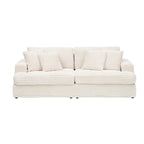 3-Seat Corduroy Sofa with Spring Cushions and 4 Toss Pillows – Pink / Gray / White, 3-Person Use