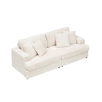 3-Seat Corduroy Sofa with Spring Cushions and 4 Toss Pillows – Pink / Gray / White, 3-Person Use