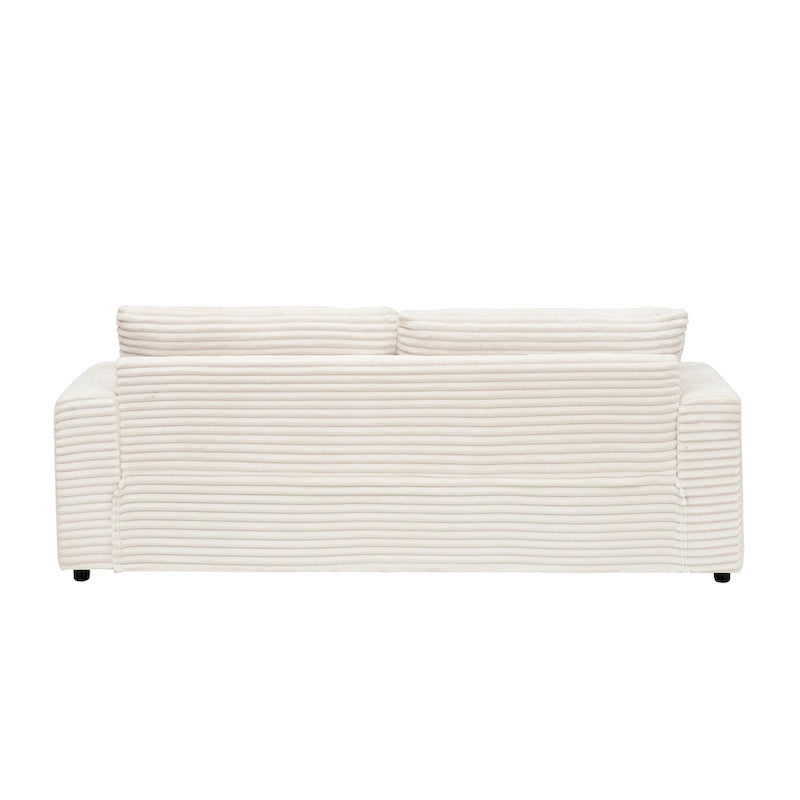3-Seat Corduroy Sofa with Spring Cushions and 4 Toss Pillows – Pink / Gray / White, 3-Person Use
