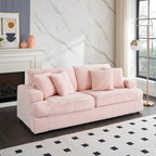 3-Seat Corduroy Sofa with Spring Cushions and 4 Toss Pillows – Pink / Gray / White, 3-Person Use