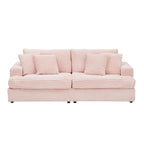 3-Seat Corduroy Sofa with Spring Cushions and 4 Toss Pillows – Pink / Gray / White, 3-Person Use