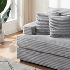 3-Seat Corduroy Sofa with Spring Cushions and 4 Toss Pillows – Pink / Gray / White, 3-Person Use