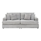 3-Seat Corduroy Sofa with Spring Cushions and 4 Toss Pillows – Pink / Gray / White, 3-Person Use
