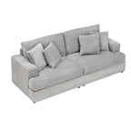 3-Seat Corduroy Sofa with Spring Cushions and 4 Toss Pillows – Pink / Gray / White, 3-Person Use