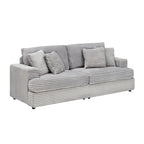 3-Seat Corduroy Sofa with Spring Cushions and 4 Toss Pillows – Pink / Gray / White, 3-Person Use