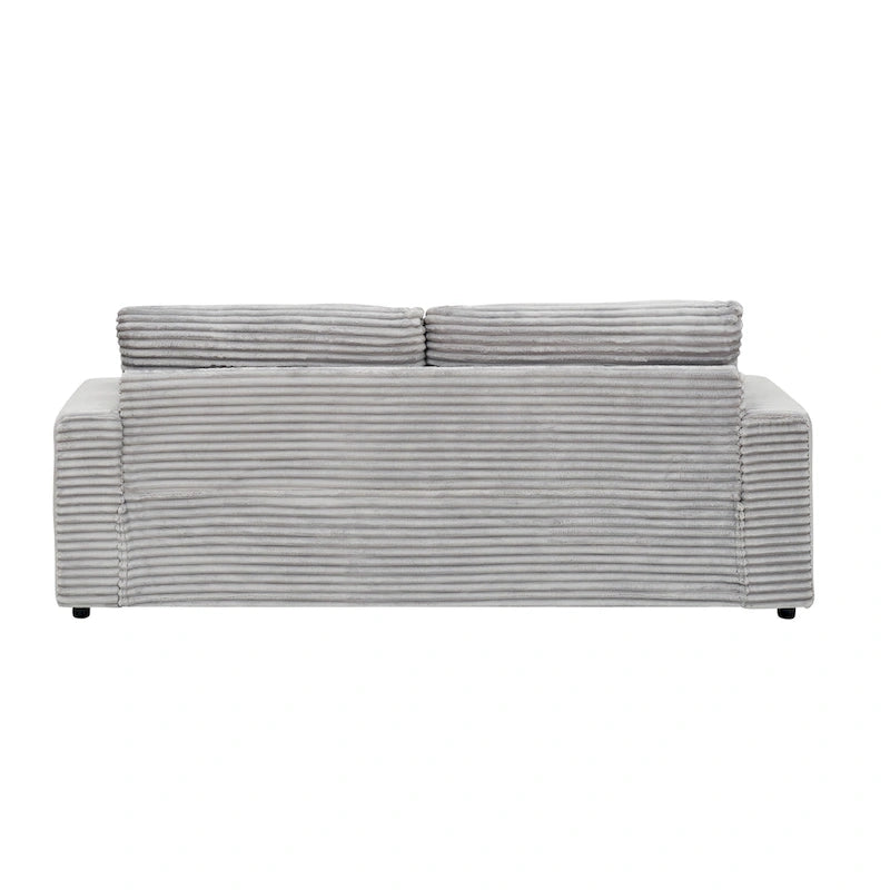 3-Seat Corduroy Sofa with Spring Cushions and 4 Toss Pillows – Pink / Gray / White, 3-Person Use