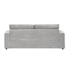 3-Seat Corduroy Sofa with Spring Cushions and 4 Toss Pillows – Pink / Gray / White, 3-Person Use