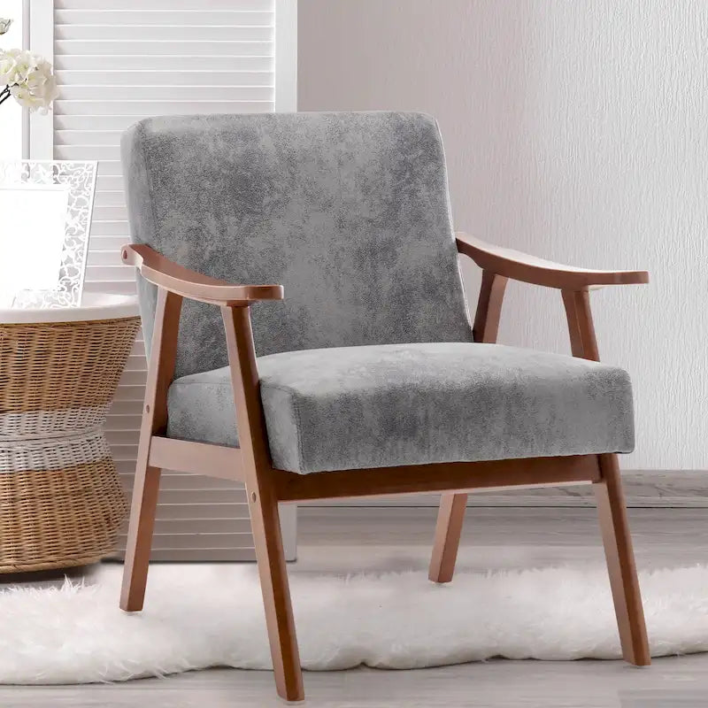 Upholstered Accent Chair with Solid Wood Frame – Black Leather / Gray / Pink / Black / Brown / Blue / Dark Brown / Light Camel, 1-Person Use