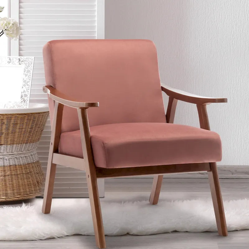 Upholstered Accent Chair with Solid Wood Frame – Black Leather / Gray / Pink / Black / Brown / Blue / Dark Brown / Light Camel, 1-Person Use