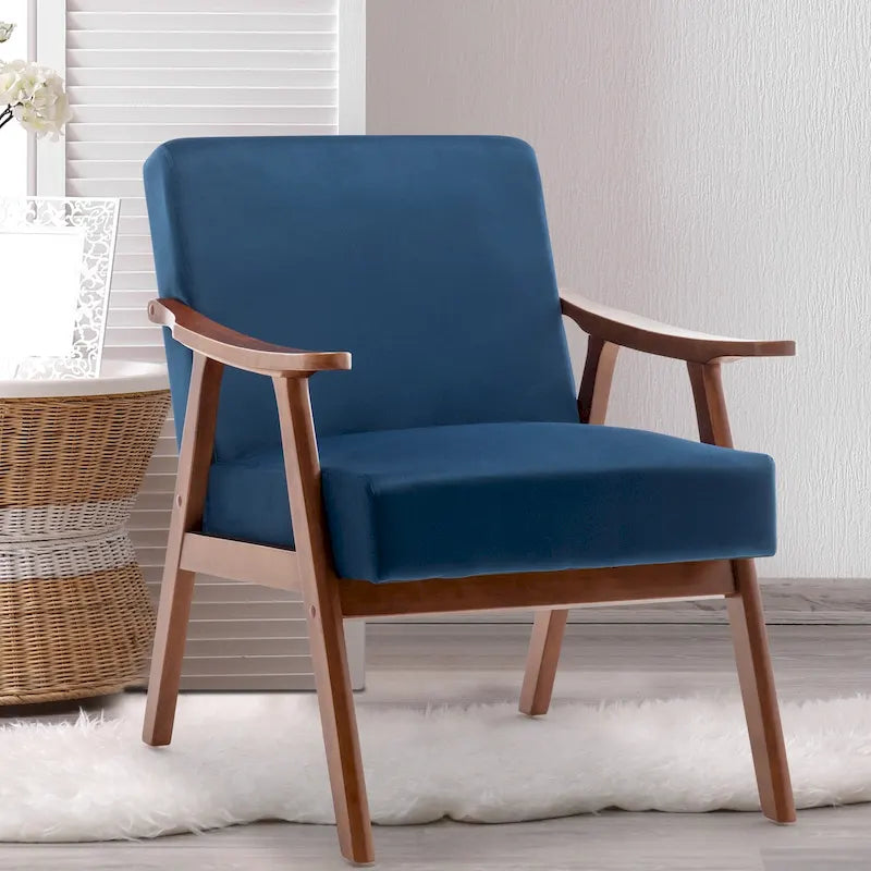 Upholstered Accent Chair with Solid Wood Frame – Black Leather / Gray / Pink / Black / Brown / Blue / Dark Brown / Light Camel, 1-Person Use
