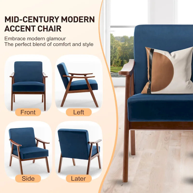 Upholstered Accent Chair with Solid Wood Frame – Black Leather / Gray / Pink / Black / Brown / Blue / Dark Brown / Light Camel, 1-Person Use