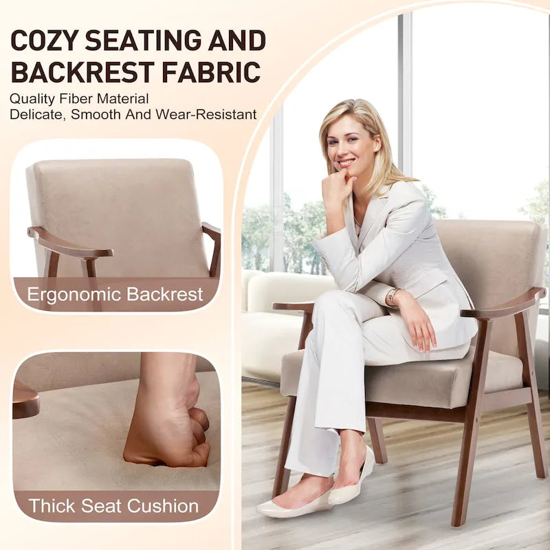 Upholstered Accent Chair with Solid Wood Frame – Black Leather / Gray / Pink / Black / Brown / Blue / Dark Brown / Light Camel, 1-Person Use