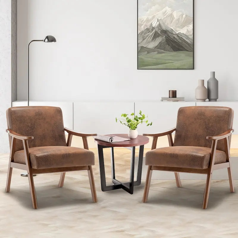 Upholstered Accent Chair with Solid Wood Frame – Black Leather / Gray / Pink / Black / Brown / Blue / Dark Brown / Light Camel, 1-Person Use