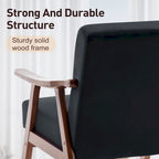 Upholstered Accent Chair with Solid Wood Frame – Black Leather / Gray / Pink / Black / Brown / Blue / Dark Brown / Light Camel, 1-Person Use