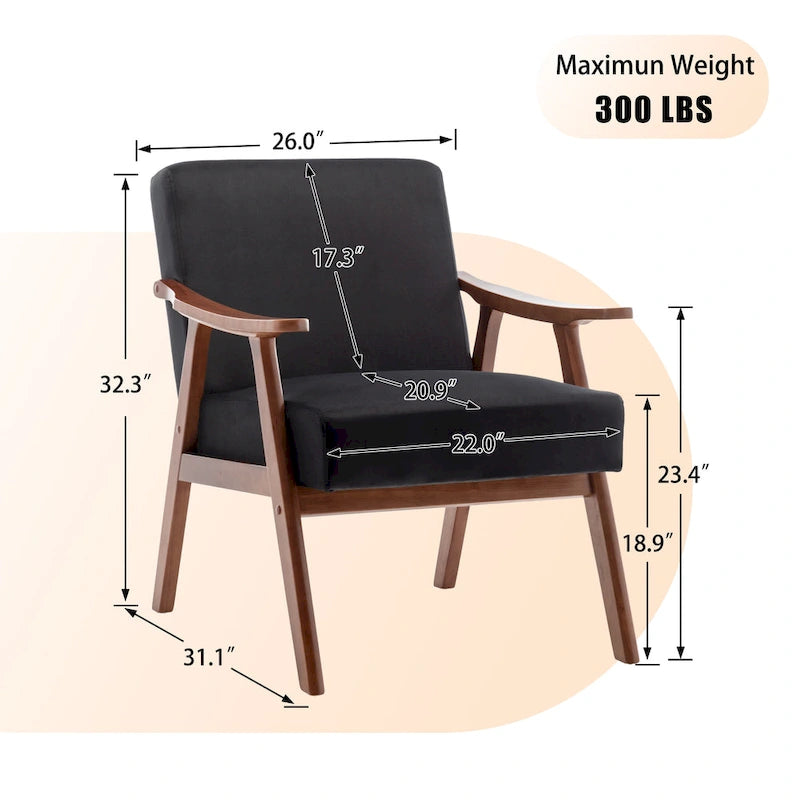 Upholstered Accent Chair with Solid Wood Frame – Black Leather / Gray / Pink / Black / Brown / Blue / Dark Brown / Light Camel, 1-Person Use