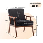 Upholstered Accent Chair with Solid Wood Frame – Black Leather / Gray / Pink / Black / Brown / Blue / Dark Brown / Light Camel, 1-Person Use