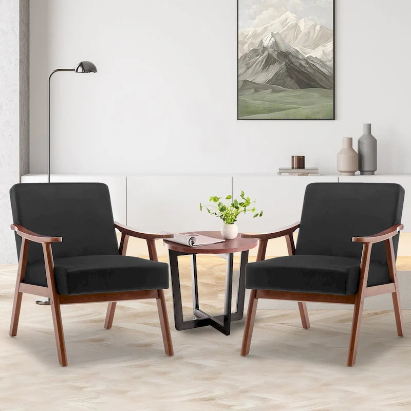 Upholstered Accent Chair with Solid Wood Frame – Black Leather / Gray / Pink / Black / Brown / Blue / Dark Brown / Light Camel, 1-Person Use