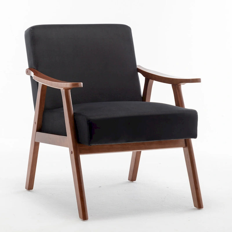 Upholstered Accent Chair with Solid Wood Frame – Black Leather / Gray / Pink / Black / Brown / Blue / Dark Brown / Light Camel, 1-Person Use