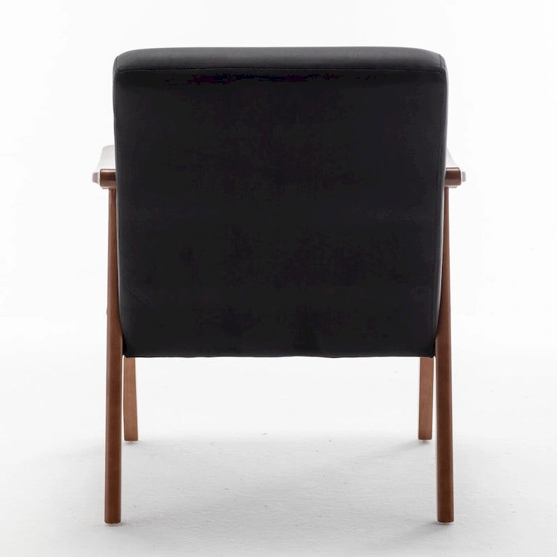 Upholstered Accent Chair with Solid Wood Frame – Black Leather / Gray / Pink / Black / Brown / Blue / Dark Brown / Light Camel, 1-Person Use