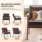 Upholstered Accent Chair with Solid Wood Frame – Black Leather / Gray / Pink / Black / Brown / Blue / Dark Brown / Light Camel, 1-Person Use