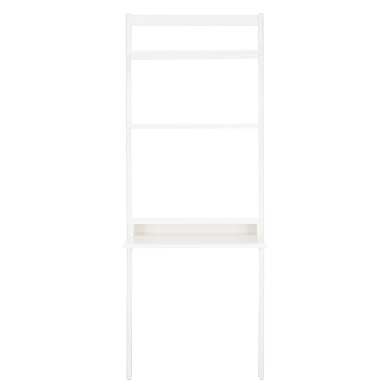 2-Shelf Leaning Desk with Mahogany Frame – White / Natural+Charcoal / Black / Honey Brown+Charcoal, 1-Person Use