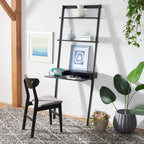2-Shelf Leaning Desk with Mahogany Frame – White / Natural+Charcoal / Black / Honey Brown+Charcoal, 1-Person Use