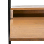 2-Shelf Leaning Desk with Mahogany Frame – White / Natural+Charcoal / Black / Honey Brown+Charcoal, 1-Person Use