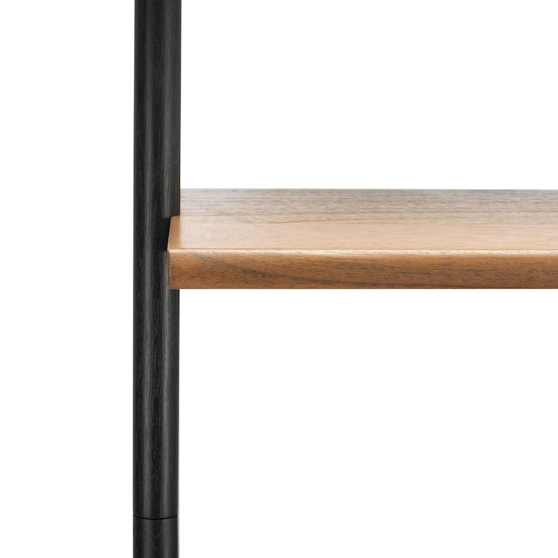 2-Shelf Leaning Desk with Mahogany Frame – White / Natural+Charcoal / Black / Honey Brown+Charcoal, 1-Person Use