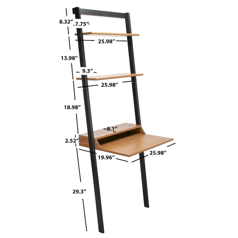 2-Shelf Leaning Desk with Mahogany Frame – White / Natural+Charcoal / Black / Honey Brown+Charcoal, 1-Person Use