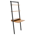 2-Shelf Leaning Desk with Mahogany Frame – White / Natural+Charcoal / Black / Honey Brown+Charcoal, 1-Person Use