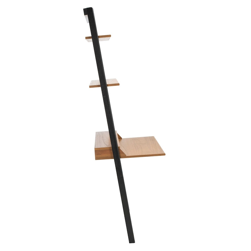 2-Shelf Leaning Desk with Mahogany Frame – White / Natural+Charcoal / Black / Honey Brown+Charcoal, 1-Person Use