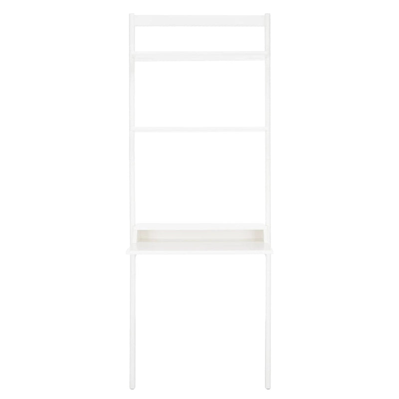 2-Shelf Leaning Desk with Mahogany Frame – White / Natural+Charcoal / Black / Honey Brown+Charcoal, 1-Person Use