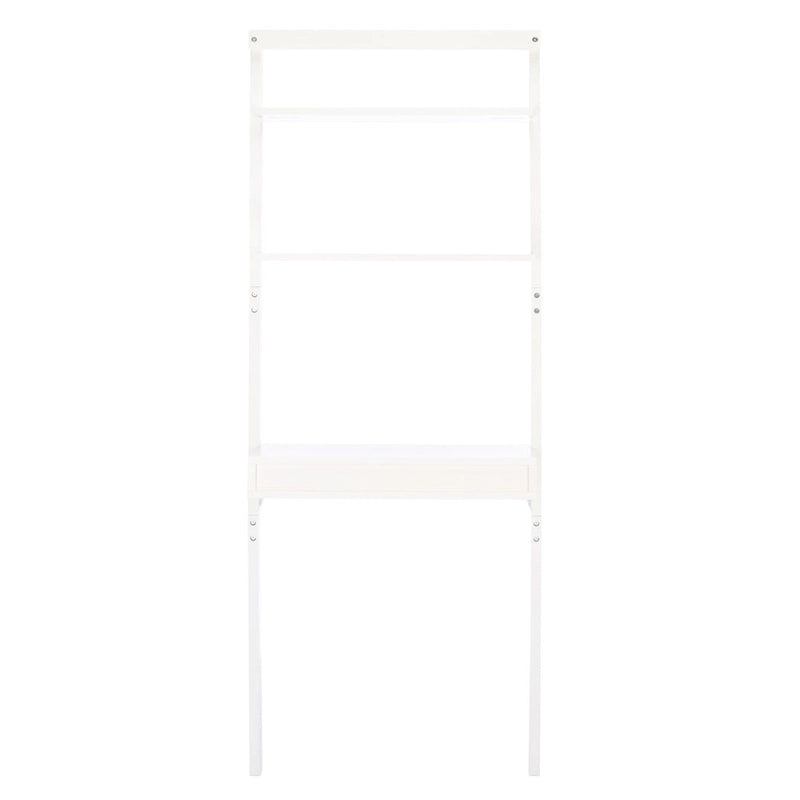2-Shelf Leaning Desk with Mahogany Frame – White / Natural+Charcoal / Black / Honey Brown+Charcoal, 1-Person Use