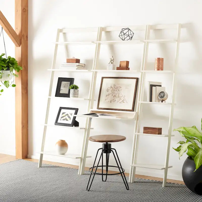 2-Shelf Leaning Desk with Mahogany Frame – White / Natural+Charcoal / Black / Honey Brown+Charcoal, 1-Person Use
