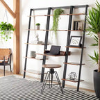 2-Shelf Leaning Desk with Mahogany Frame – White / Natural+Charcoal / Black / Honey Brown+Charcoal, 1-Person Use