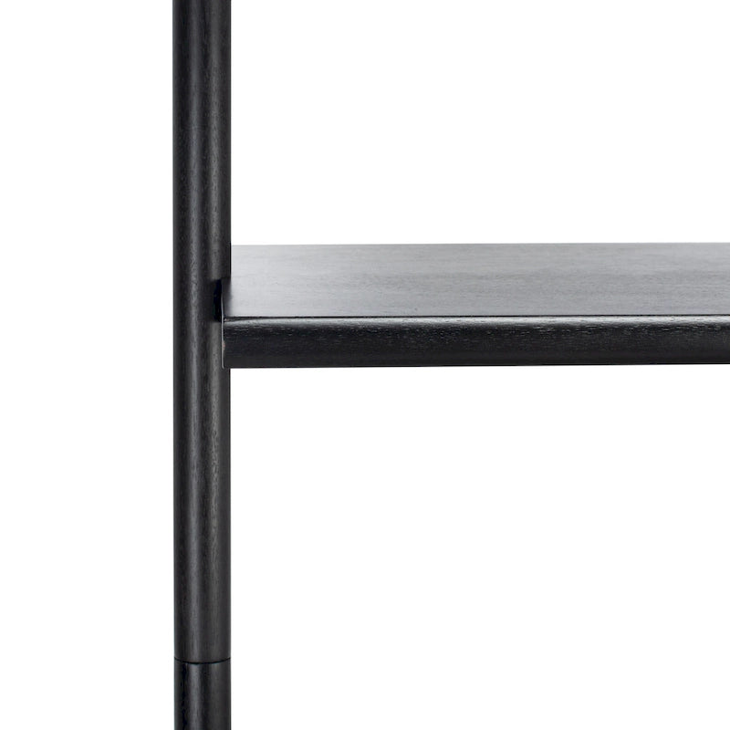 2-Shelf Leaning Desk with Mahogany Frame – White / Natural+Charcoal / Black / Honey Brown+Charcoal, 1-Person Use