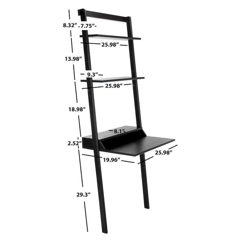 2-Shelf Leaning Desk with Mahogany Frame – White / Natural+Charcoal / Black / Honey Brown+Charcoal, 1-Person Use