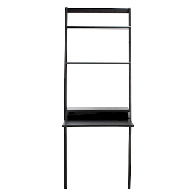 2-Shelf Leaning Desk with Mahogany Frame – White / Natural+Charcoal / Black / Honey Brown+Charcoal, 1-Person Use