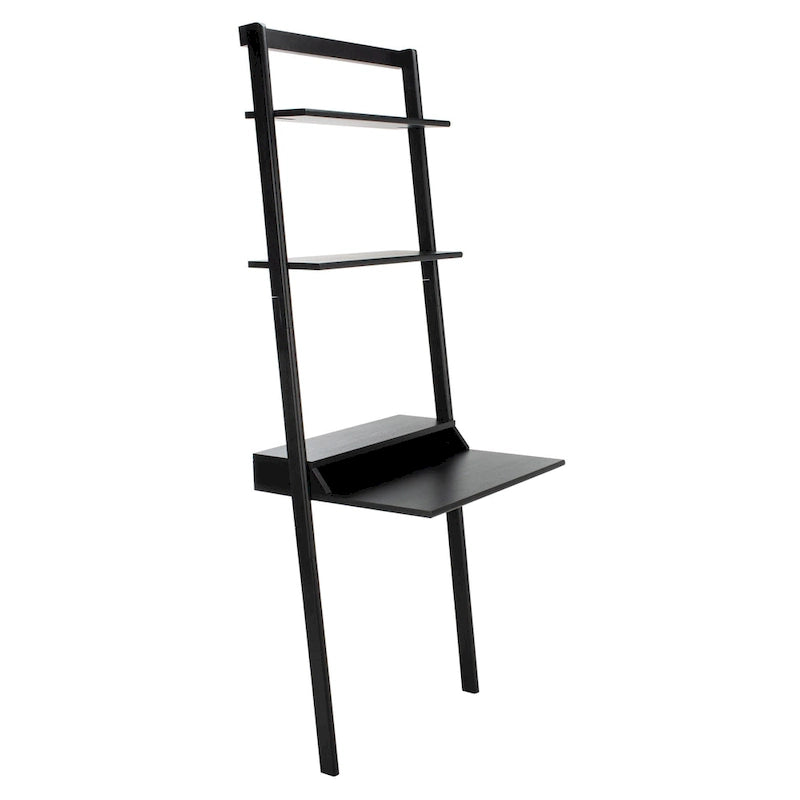 2-Shelf Leaning Desk with Mahogany Frame – White / Natural+Charcoal / Black / Honey Brown+Charcoal, 1-Person Use