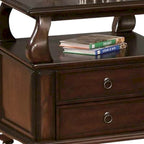 Square Solid Wood End Table with 2 Drawers and Open Shelf – Brown, 1-Unit