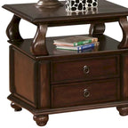 Square Solid Wood End Table with 2 Drawers and Open Shelf – Brown, 1-Unit