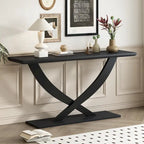 Rustic Console Table with Cross-Leg Design – Black / Brown, 1-Unit