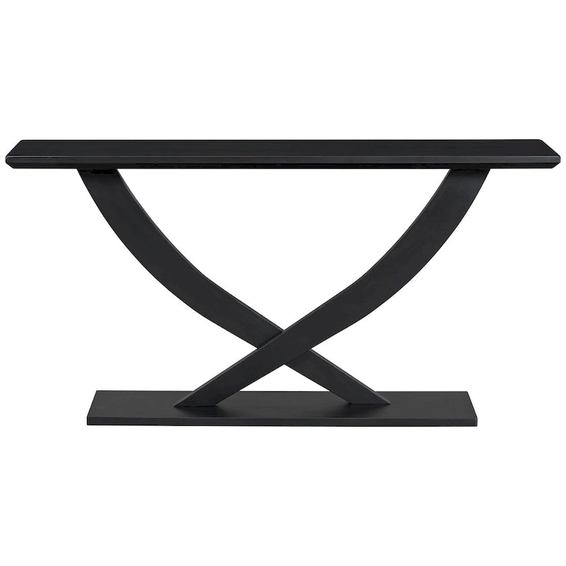 Rustic Console Table with Cross-Leg Design – Black / Brown, 1-Unit