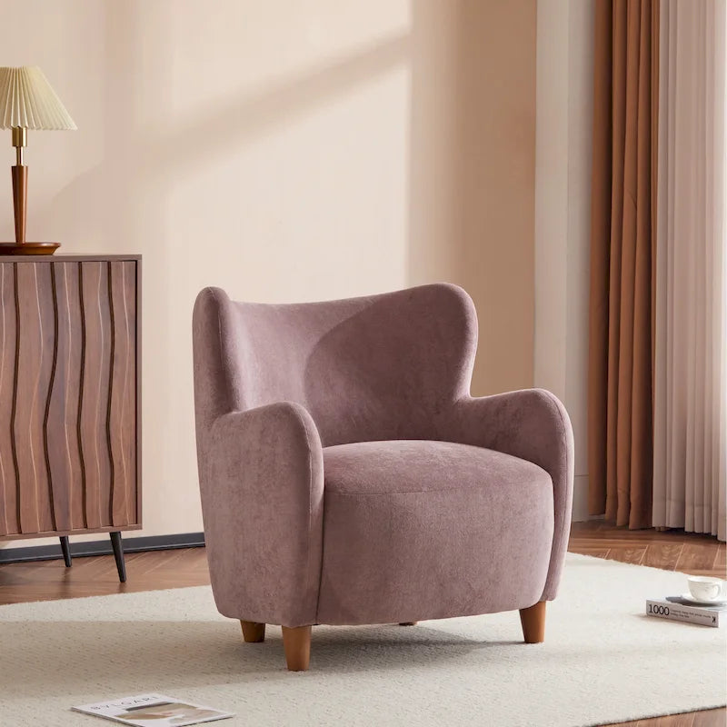 Fabric Wingback Accent Chair with Tapered Legs – Camel / White / Pinkish Purple / Brown / Olive Green / Gray Blue, 1-Person Use