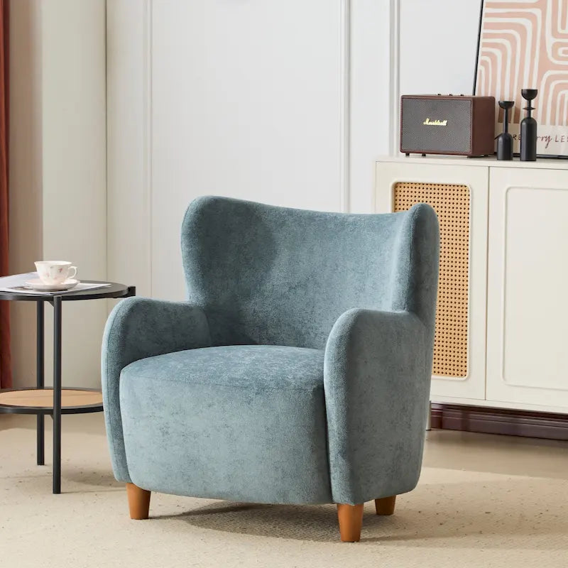 Fabric Wingback Accent Chair with Tapered Legs – Camel / White / Pinkish Purple / Brown / Olive Green / Gray Blue, 1-Person Use