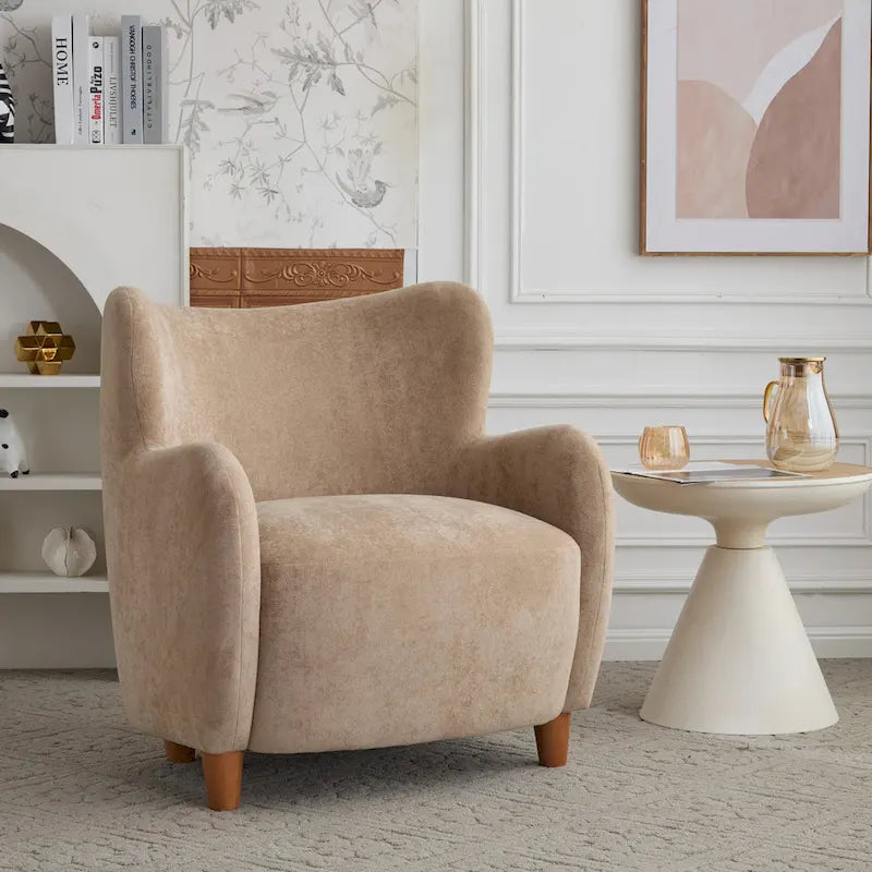 Fabric Wingback Accent Chair with Tapered Legs – Camel / White / Pinkish Purple / Brown / Olive Green / Gray Blue, 1-Person Use