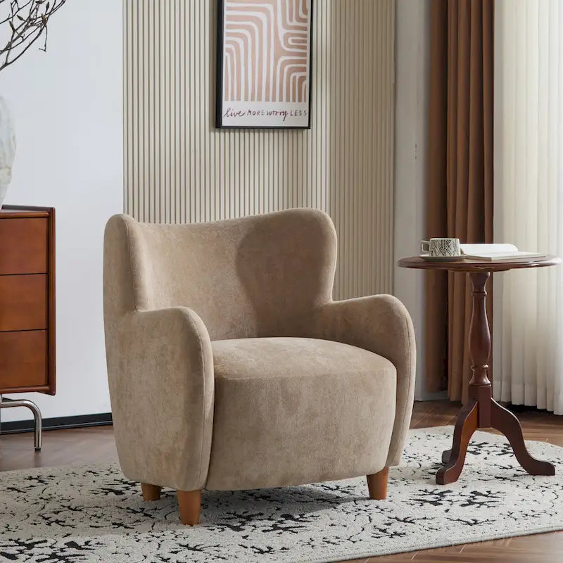 Fabric Wingback Accent Chair with Tapered Legs – Camel / White / Pinkish Purple / Brown / Olive Green / Gray Blue, 1-Person Use